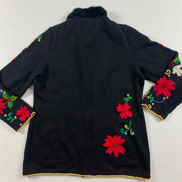 Vintage 90s Michael Simon Embroidered Cardigan Sweater Women's XL Poinsettia - Picture 7 of 10